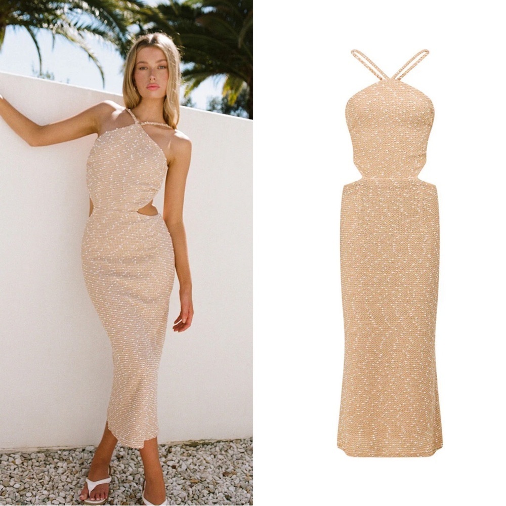 Sabo Skirt Beige Beaded Midi Dress